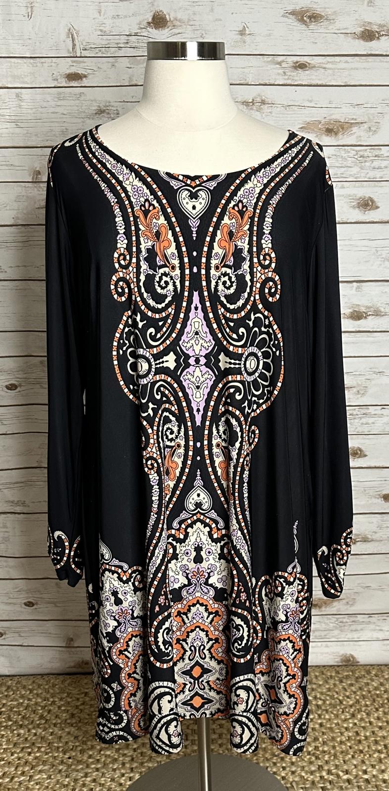 INC International Concepts black baroque long sleeves shift dress/tunic Size 3X