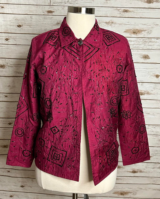 Alex Kim artsy magenta/black beaded/sequin embellished evening jacket Size 1X