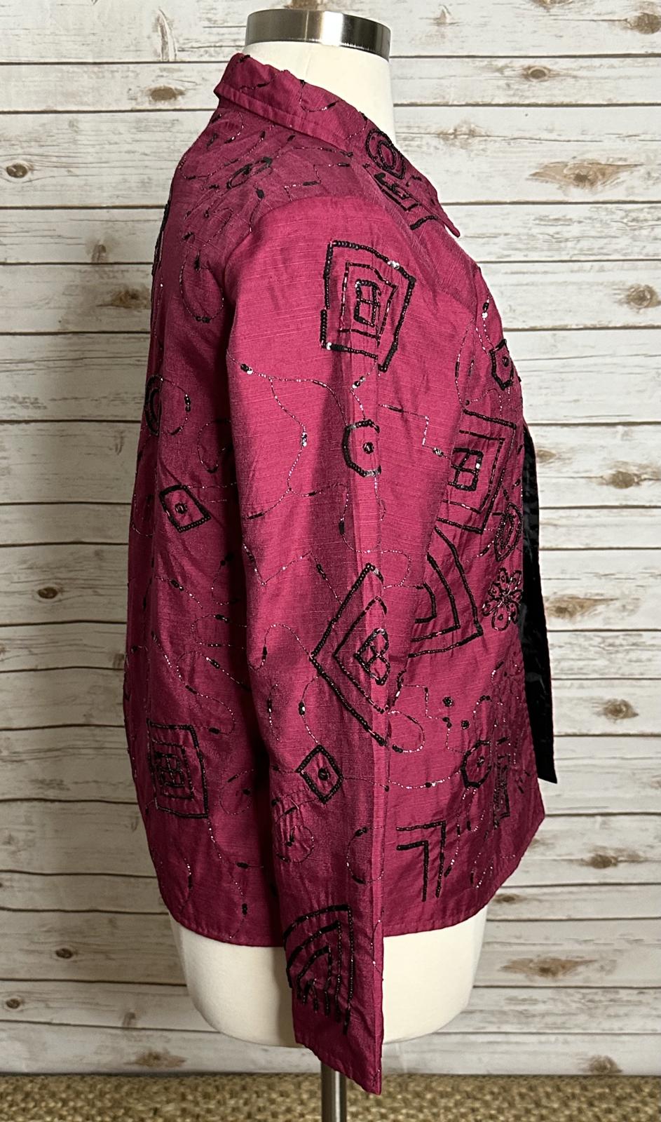 Alex Kim artsy magenta/black beaded/sequin embellished evening jacket Size 1X