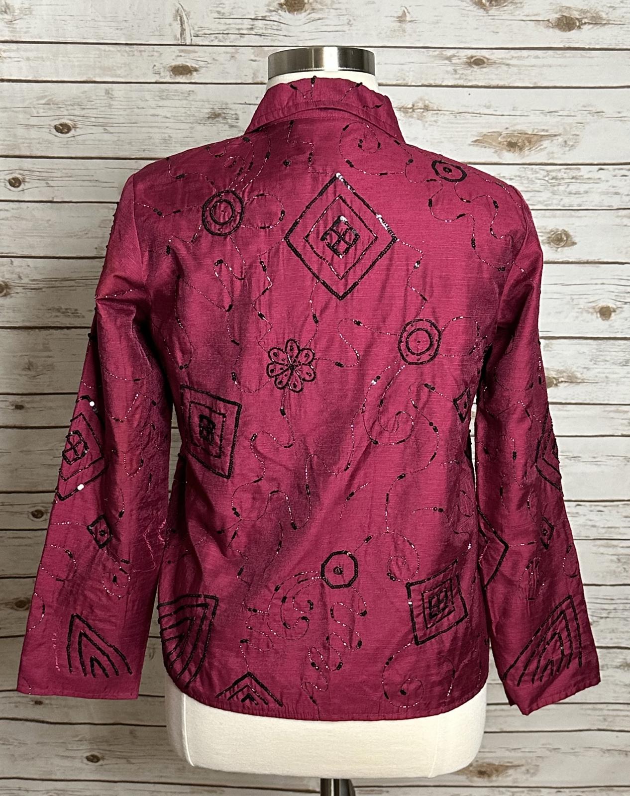 Alex Kim artsy magenta/black beaded/sequin embellished evening jacket Size 1X