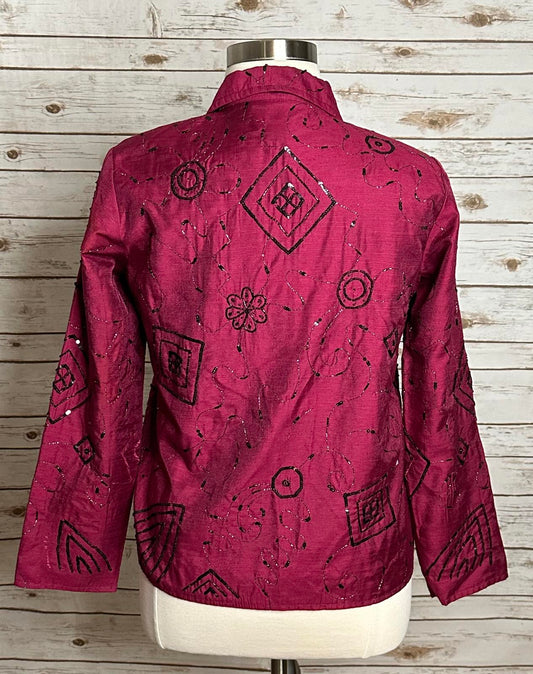 Alex Kim artsy magenta/black beaded/sequin embellished evening jacket Size 1X