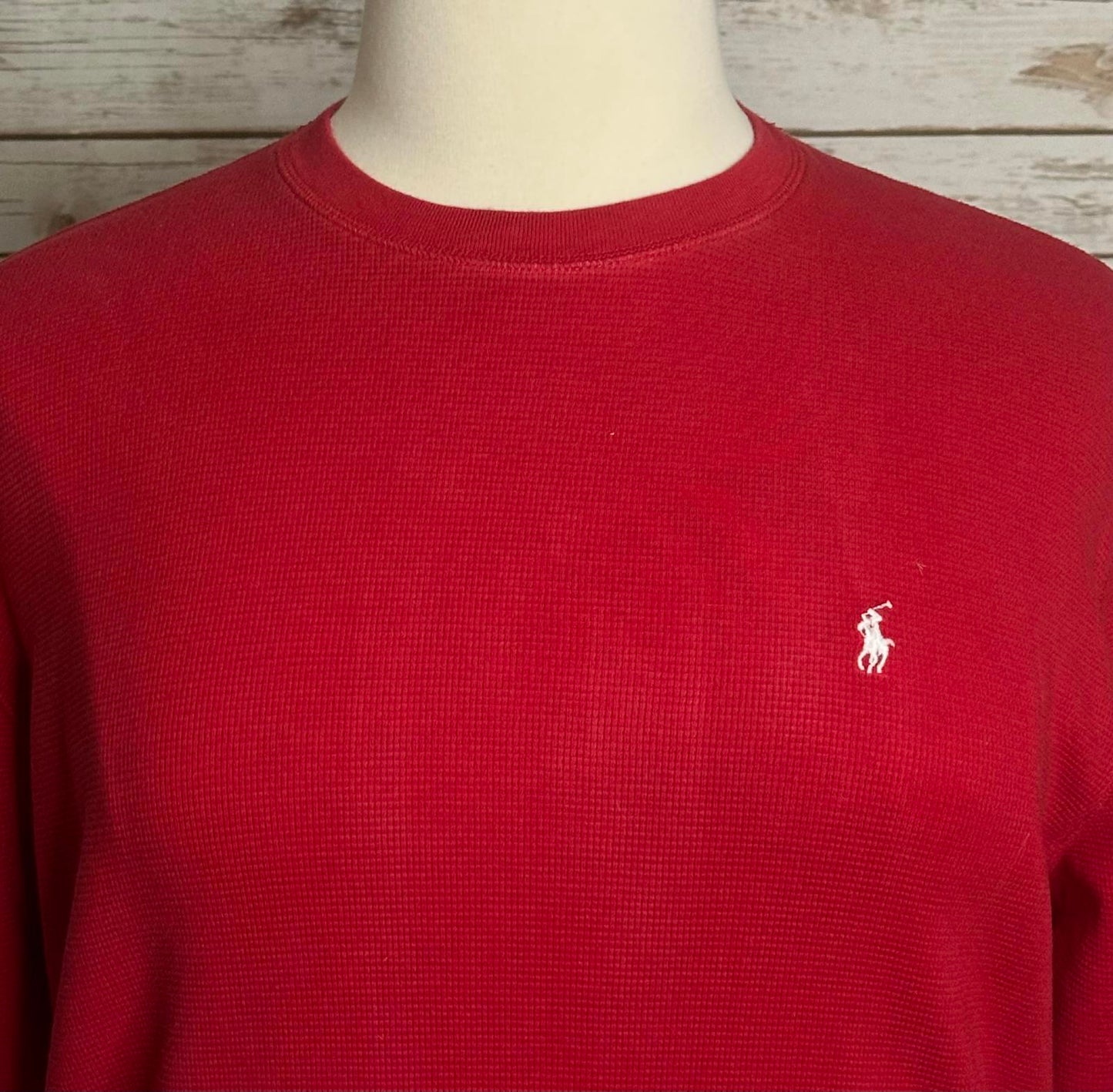 Polo Ralph Lauren red cotton waffle knit long sleeve thermal shirt Size XL
