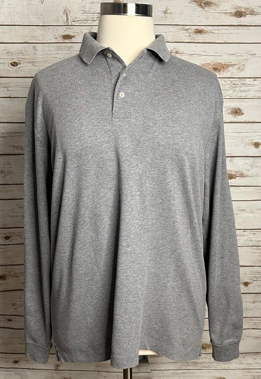 Lands' End classic heather grey Pima cotton long sleeve polo shirt Size XL