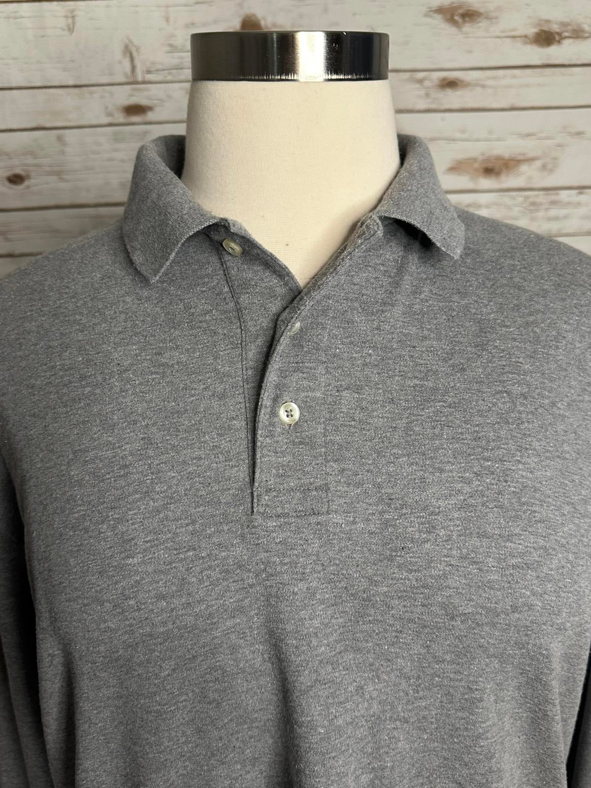Lands' End classic heather grey Pima cotton long sleeve polo shirt Size XL
