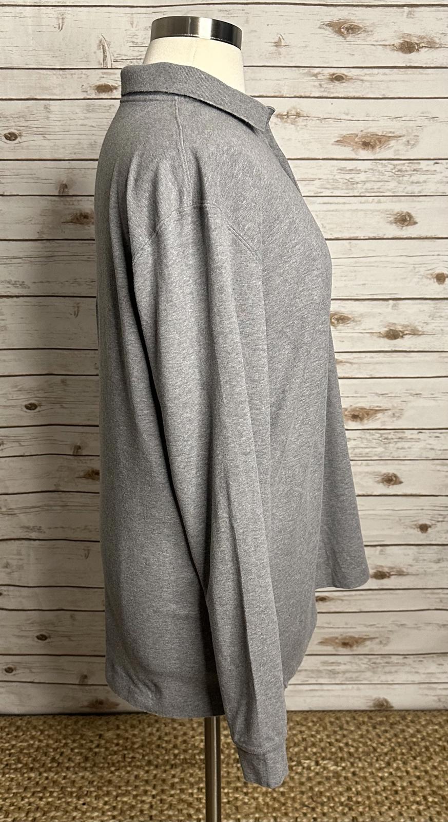 Lands' End classic heather grey Pima cotton long sleeve polo shirt Size XL