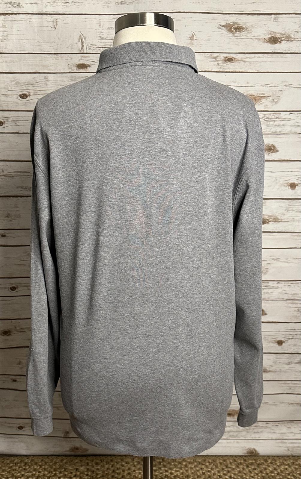 Lands' End classic heather grey Pima cotton long sleeve polo shirt Size XL