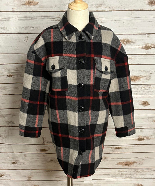 GAP Kids multicolored plaid wool-blend flannel button up shacket Size Small