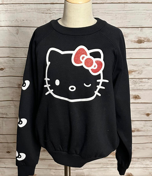 Sanrio Hello Kitty kawail black graphic cotton-blend fleece sweatshirt Size S
