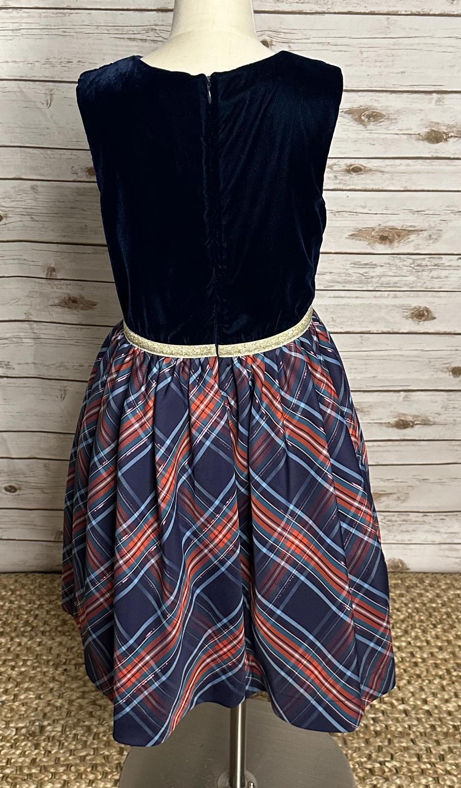 Boden navy velvet and tartan plaid sleeveless fit and flare dress Size 11-12Y