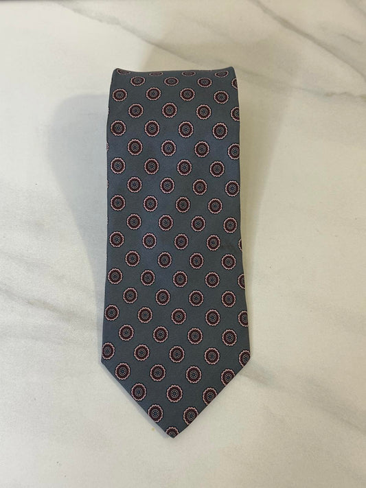 Vintage classic Paco Rabanne grey/multicolored geometric medallion silk neck tie