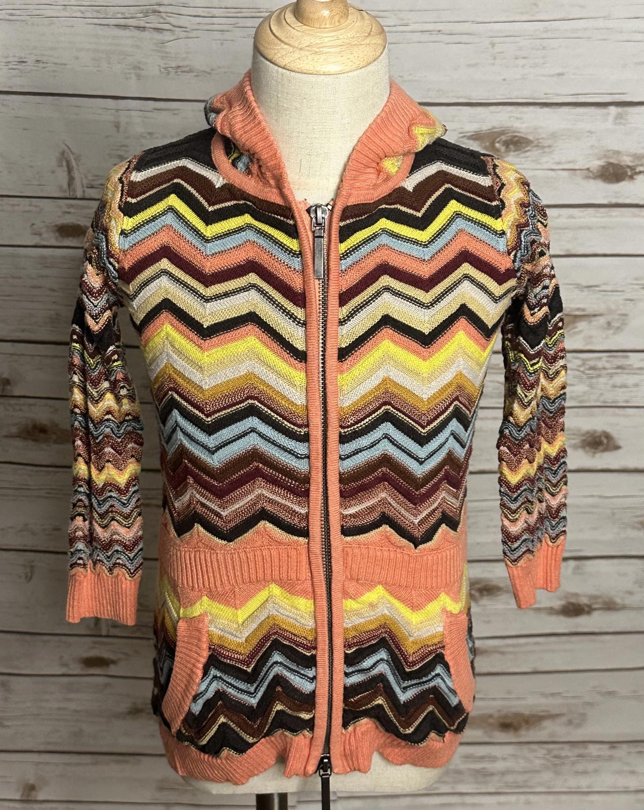 Missoni for Target retro multicolored chevron knit zip front hooded sweater 3/3T