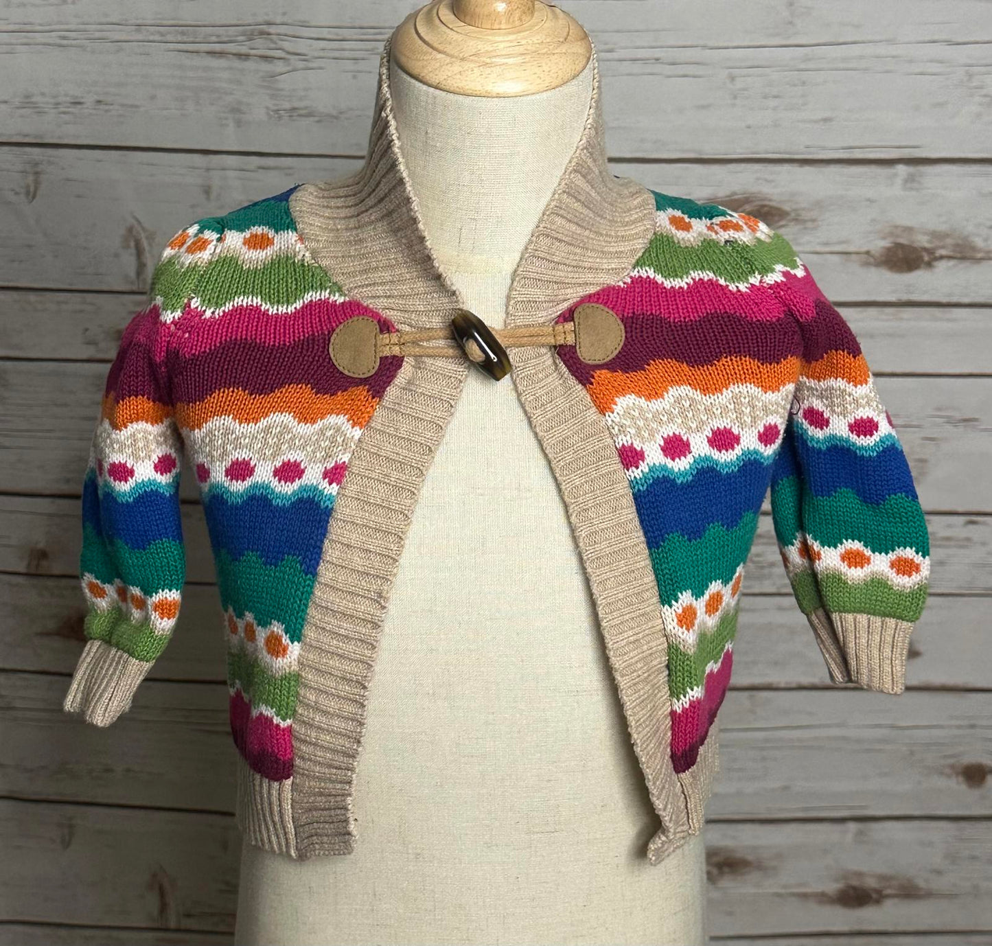 Gymboree Sweet Music rainbow Fair Isle cotton toggle knit cardigan sweater 6-12M