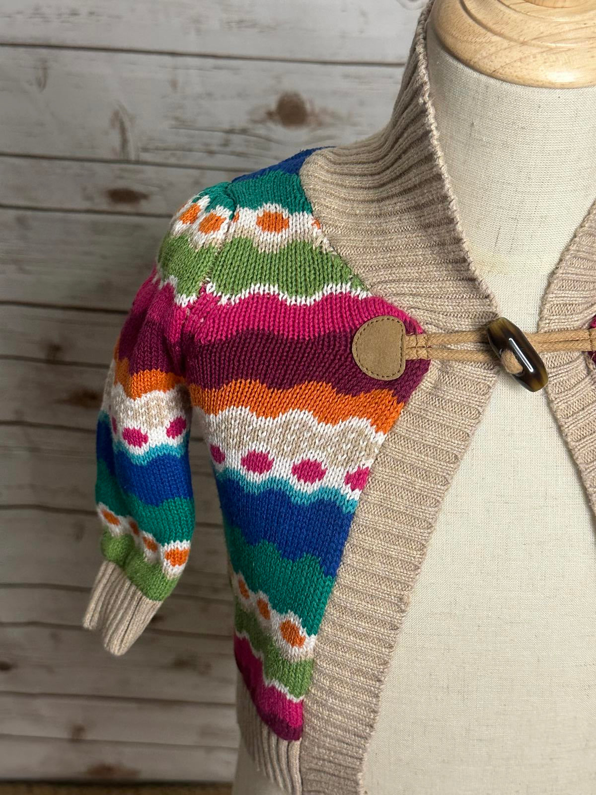 Gymboree Sweet Music rainbow Fair Isle cotton toggle knit cardigan sweater 6-12M