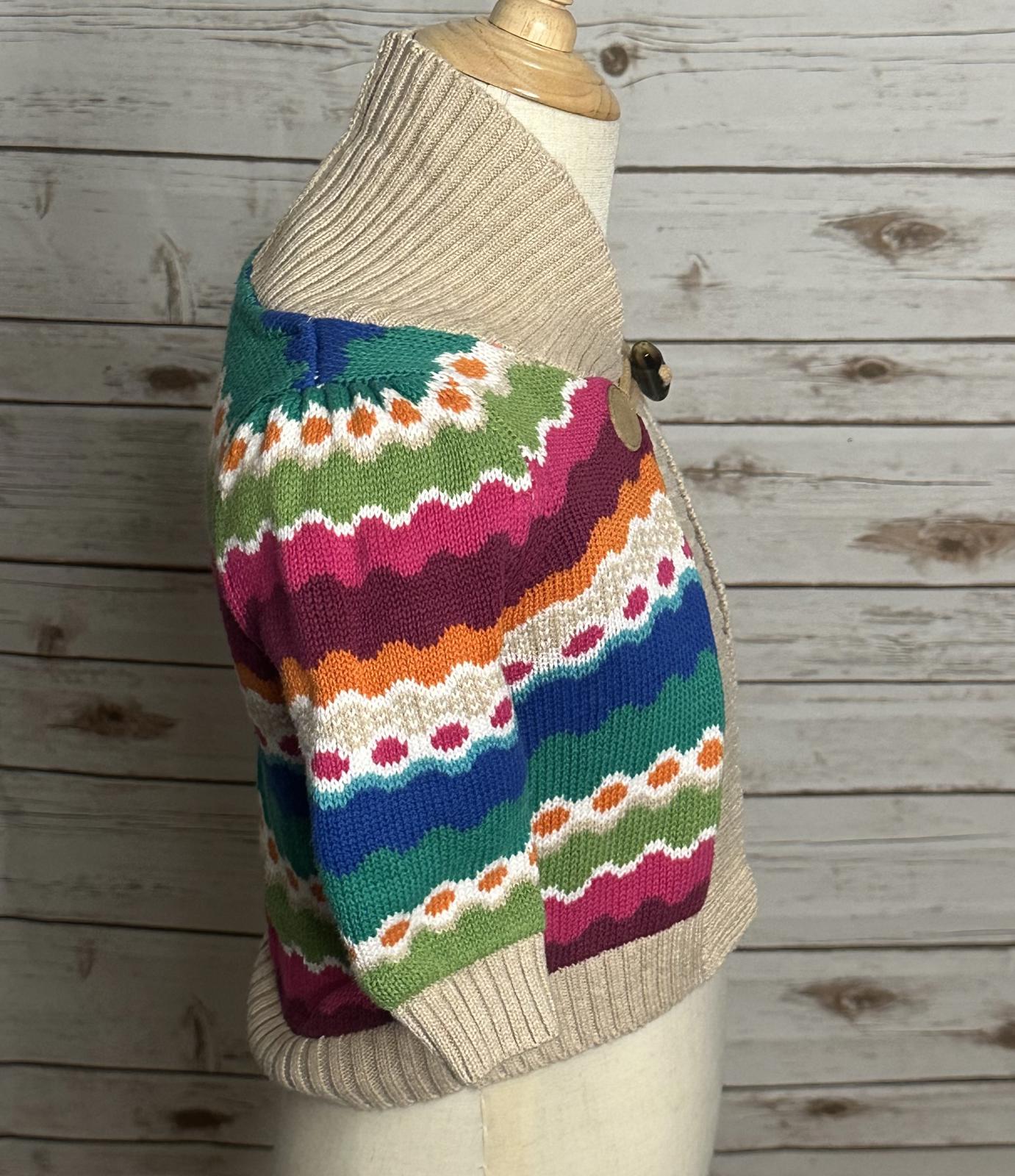 Gymboree Sweet Music rainbow Fair Isle cotton toggle knit cardigan sweater 6-12M