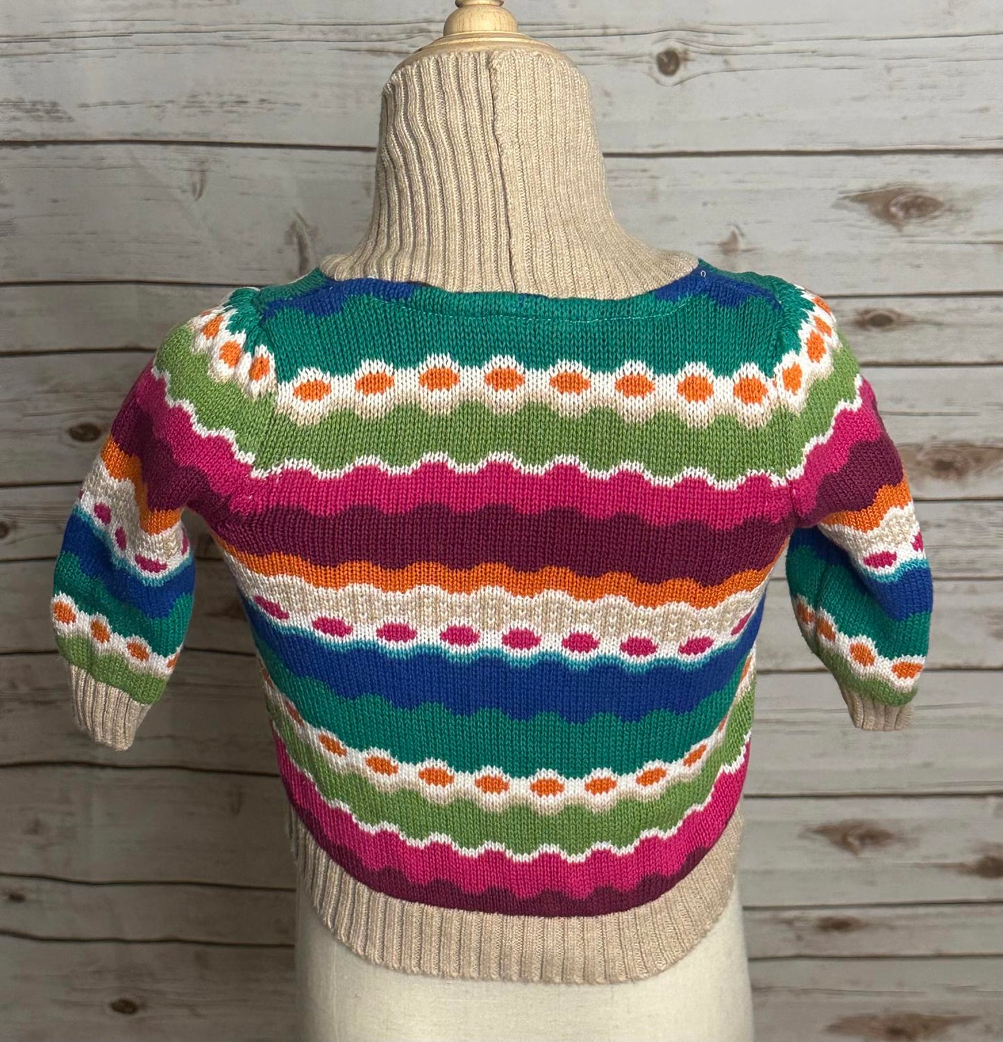 Gymboree Sweet Music rainbow Fair Isle cotton toggle knit cardigan sweater 6-12M