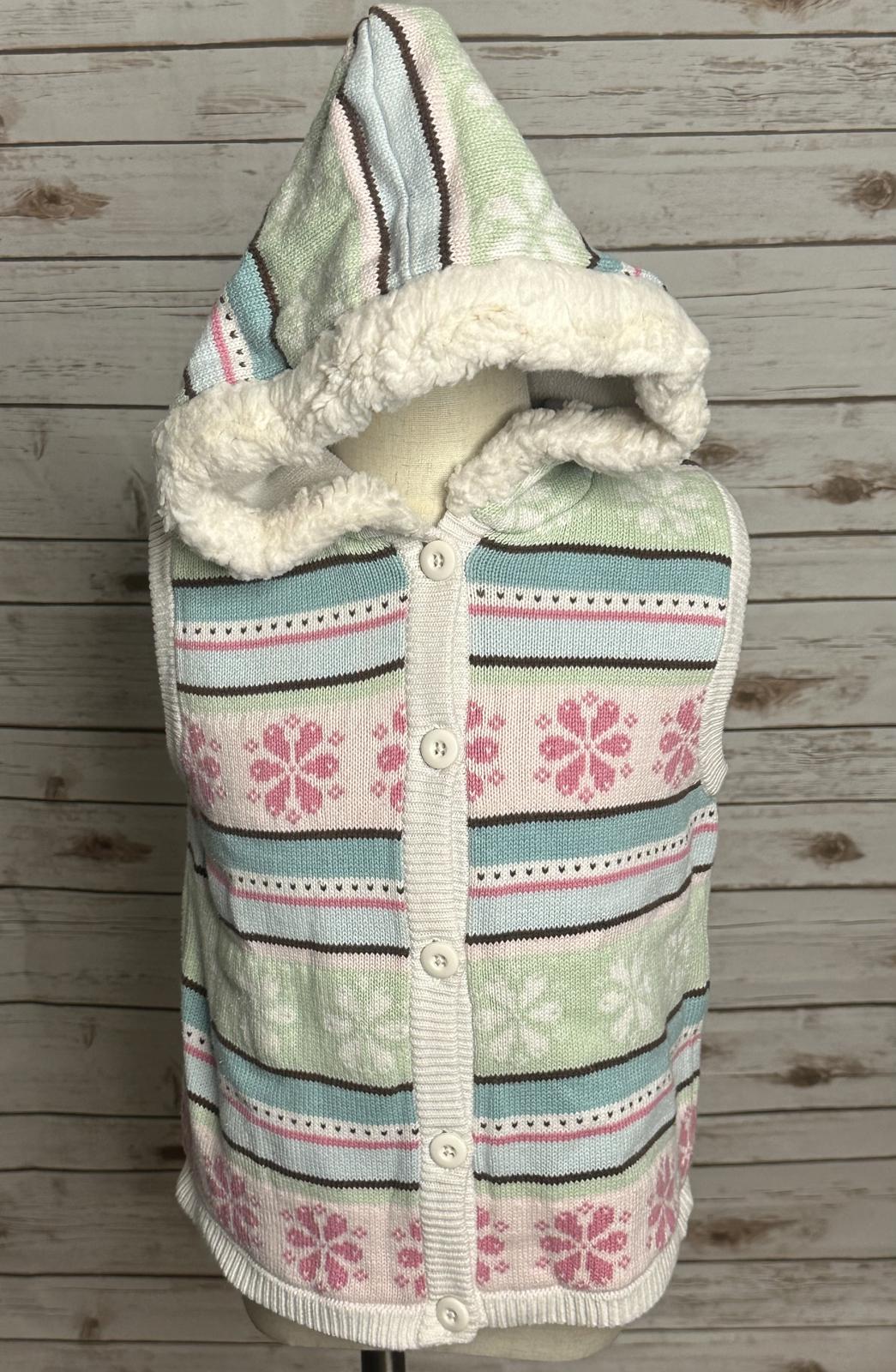 Gymboree Winter Ballerina Fair lsle hooded button-down sweater vest Size M (7-8)