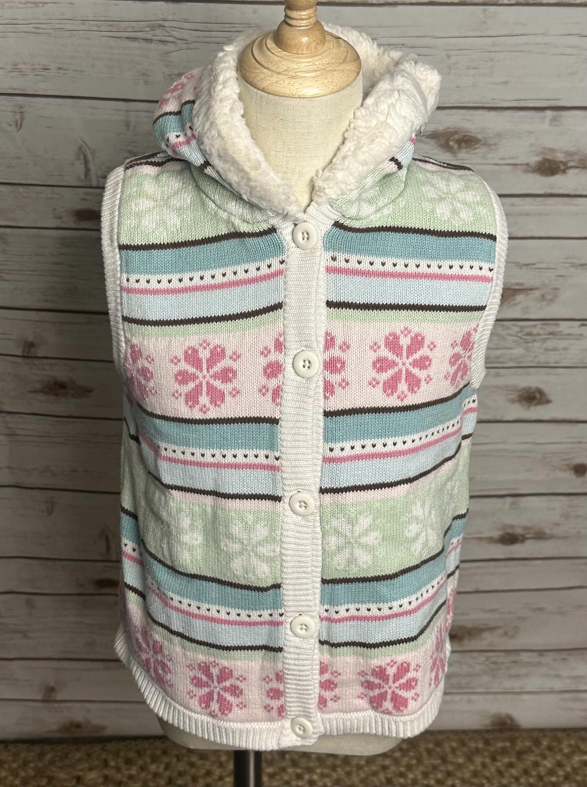 Gymboree Winter Ballerina Fair lsle hooded button-down sweater vest Size M (7-8)