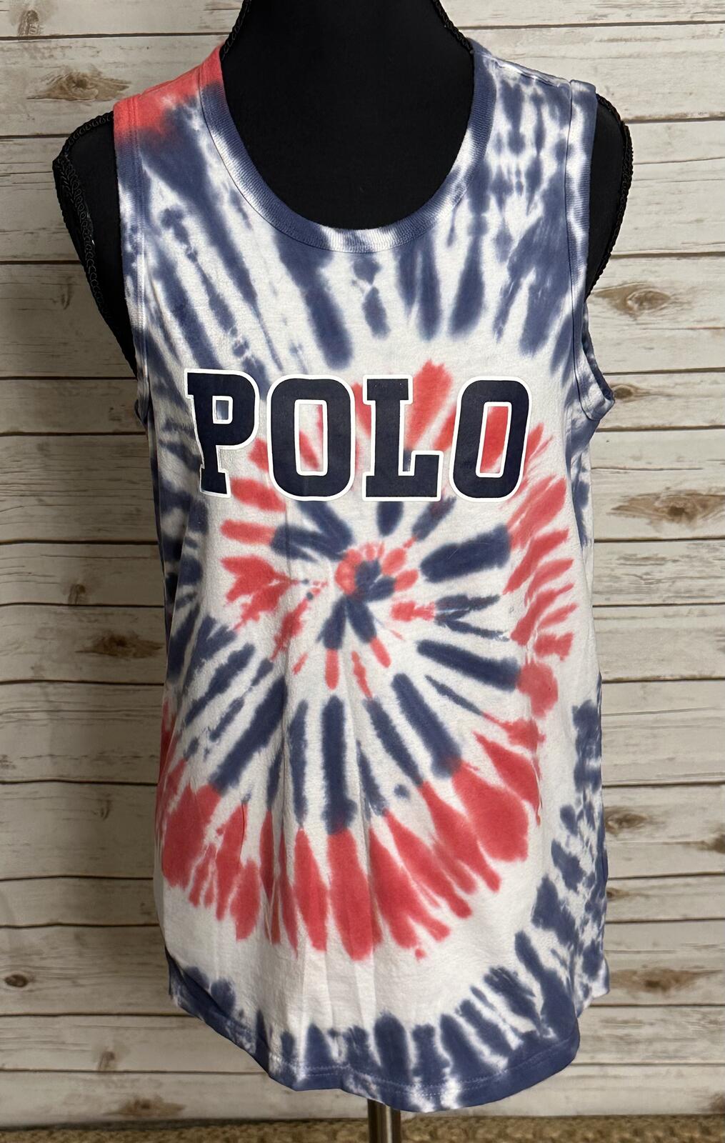 Polo Ralph Lauren blue/white/red tie-dye cotton sleeveless tank Size L (14-16)