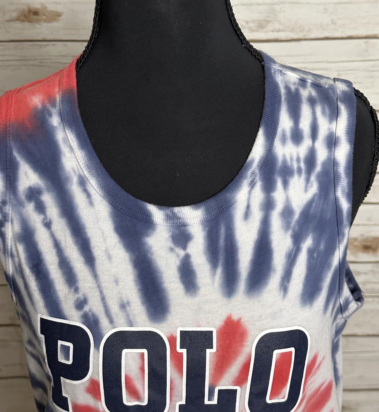Polo Ralph Lauren blue/white/red tie-dye cotton sleeveless tank Size L (14-16)