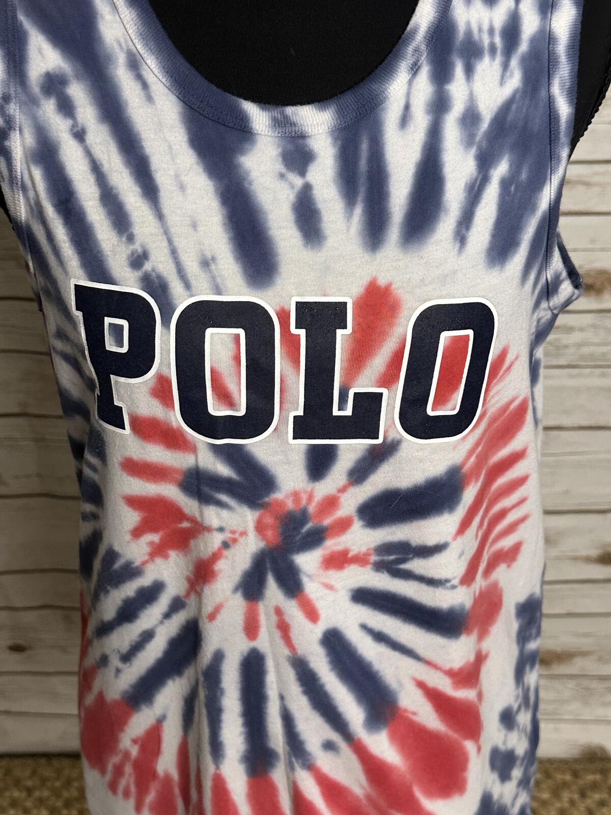 Polo Ralph Lauren blue/white/red tie-dye cotton sleeveless tank Size L (14-16)
