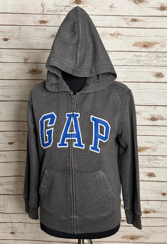 GAP Kids grey/blue full zip embroidered logo hoodie/fleece jacket Youth L (10)