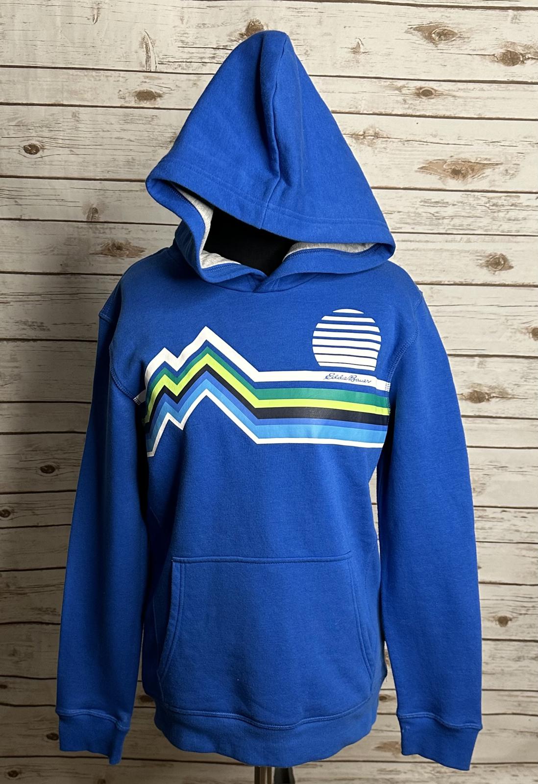 Eddie Bauer blue retro graphic pullover hoodie/hooded sweatshirt Youth L (14-16)