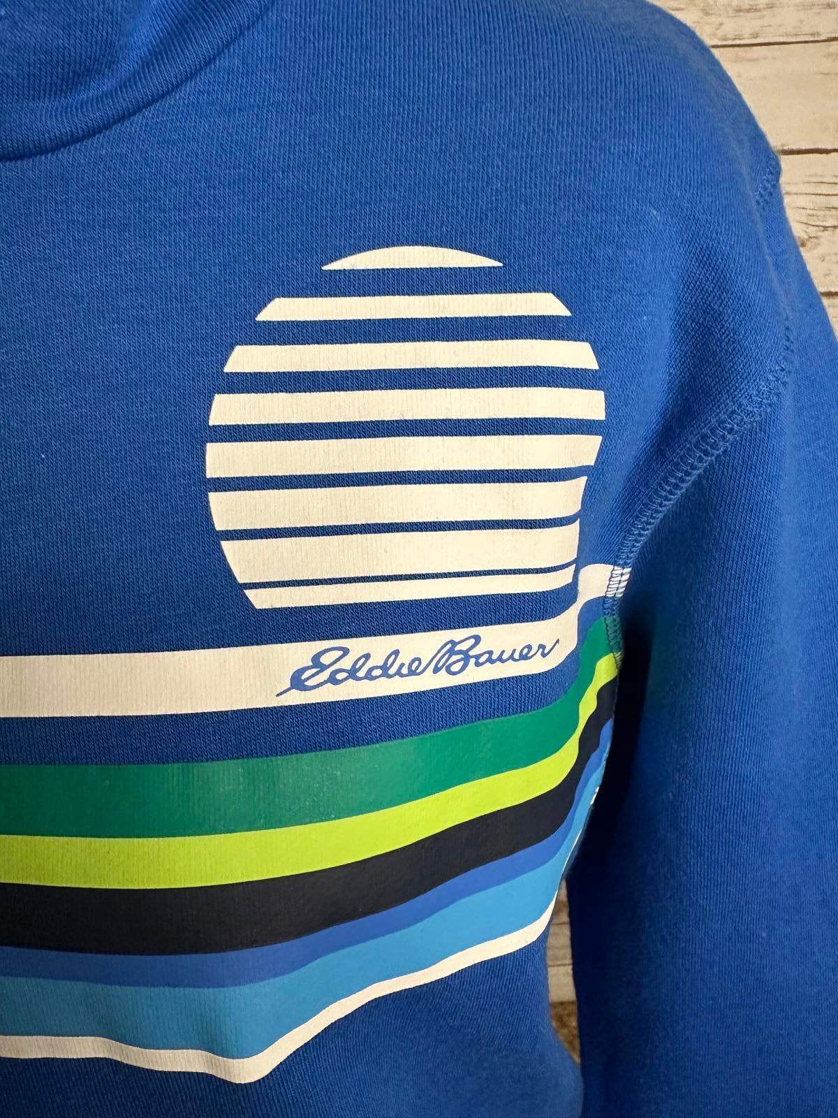 Eddie Bauer blue retro graphic pullover hoodie/hooded sweatshirt Youth L (14-16)