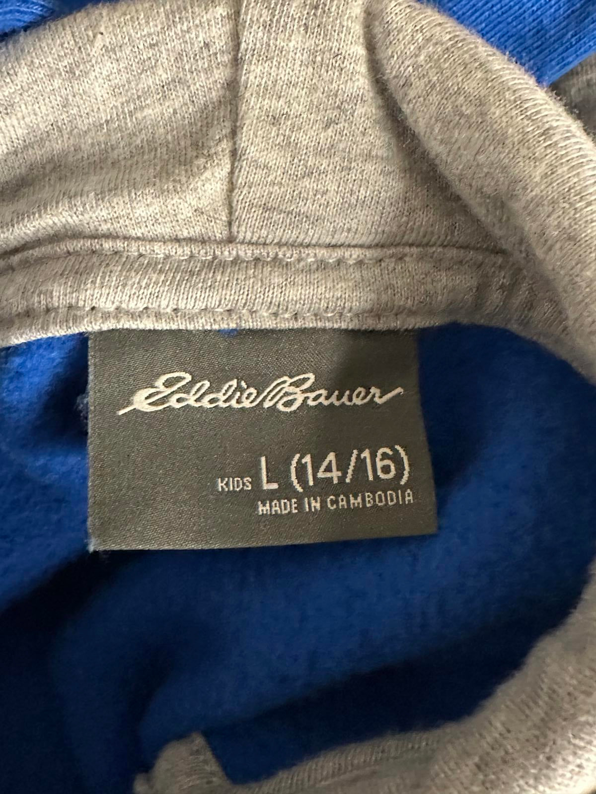 Eddie Bauer blue retro graphic pullover hoodie/hooded sweatshirt Youth L (14-16)