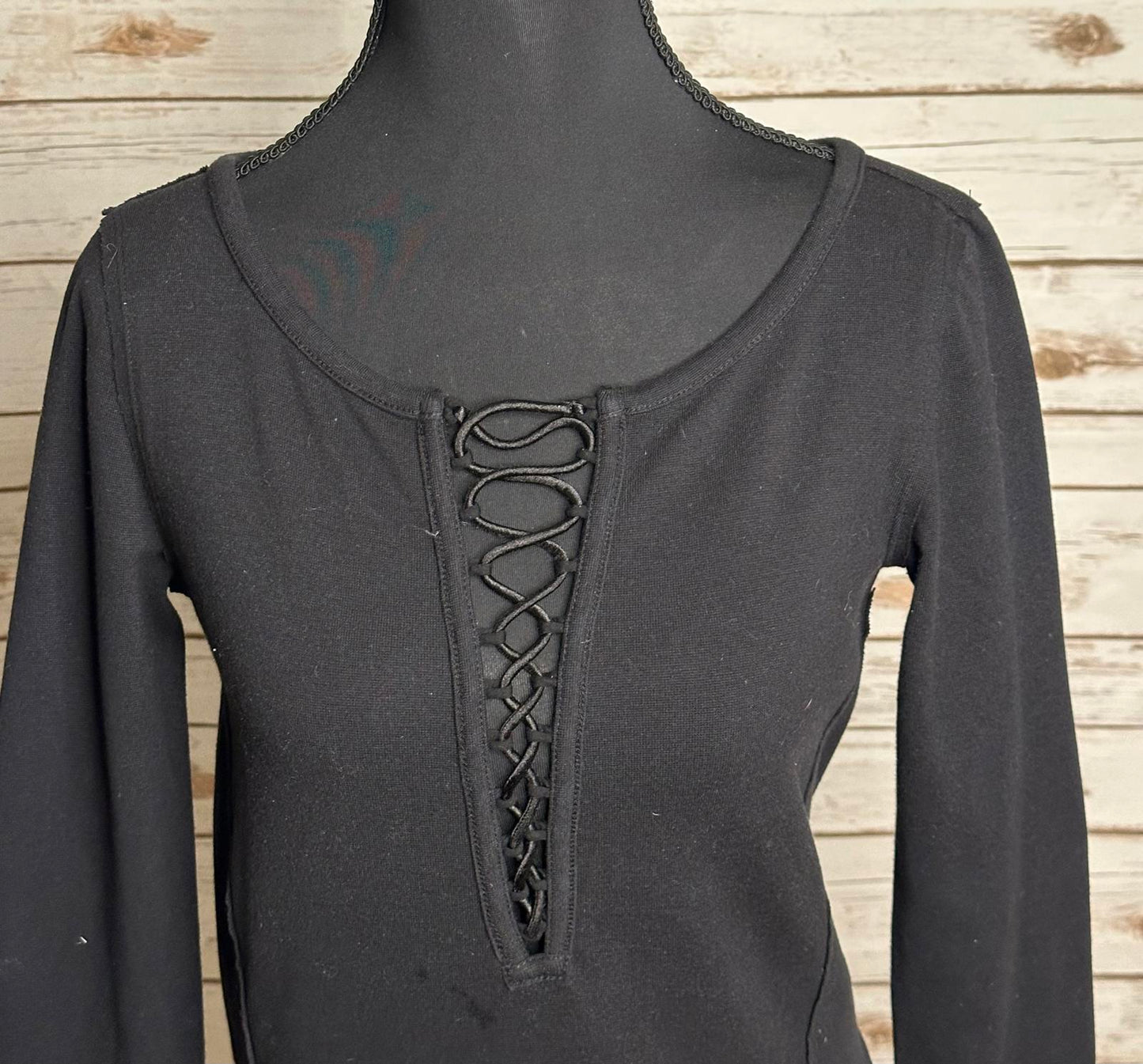 We The Free black long sleeve lace-up fitted top Size XS