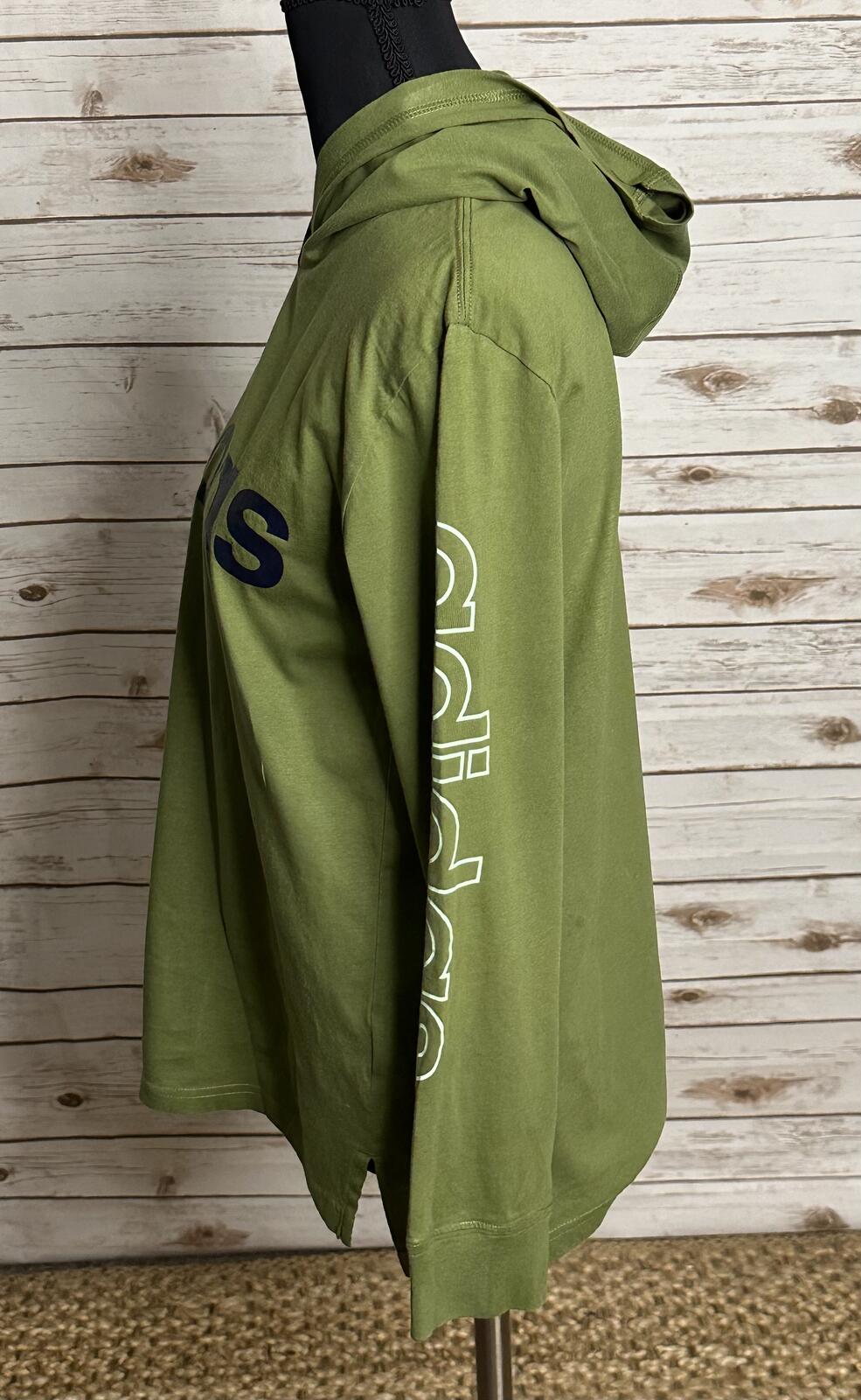 Adidas olive green cotton logo graphic hooded long sleeve t-shirt Youth L(14-16)