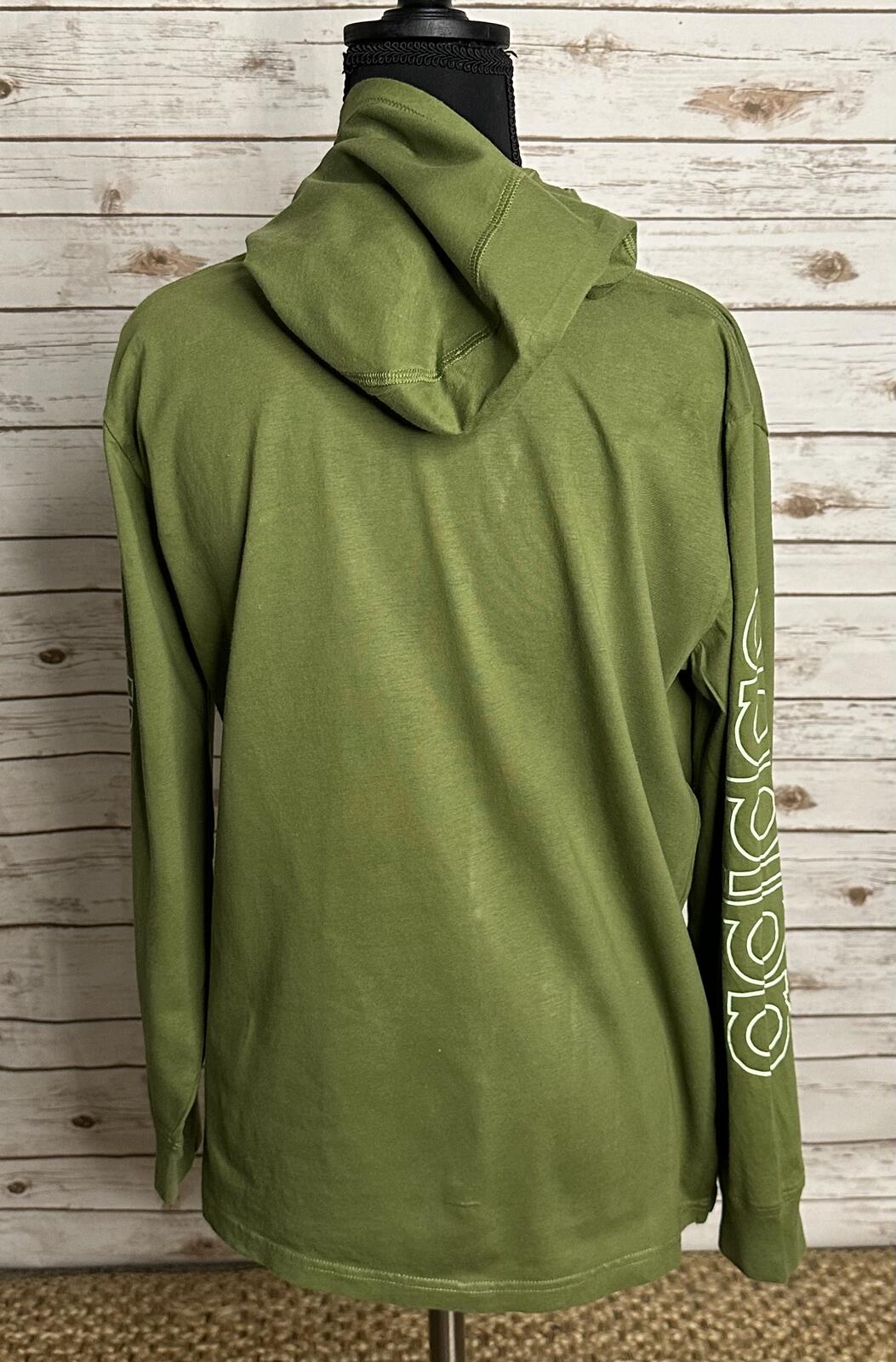 Adidas olive green cotton logo graphic hooded long sleeve t-shirt Youth L(14-16)