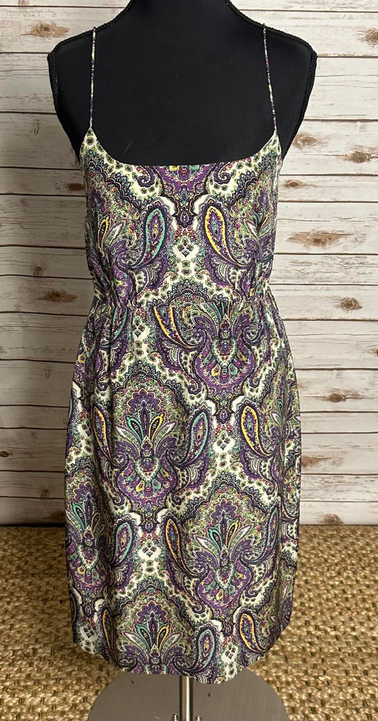 J.Crew boho chic multicolored paisley spaghetti strap silk slip dress Size 2