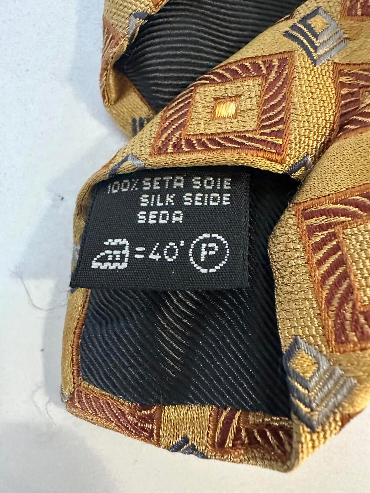 Ermenegildo Zegna classic quiet luxury tan/gold/grey geometric silk neck tie