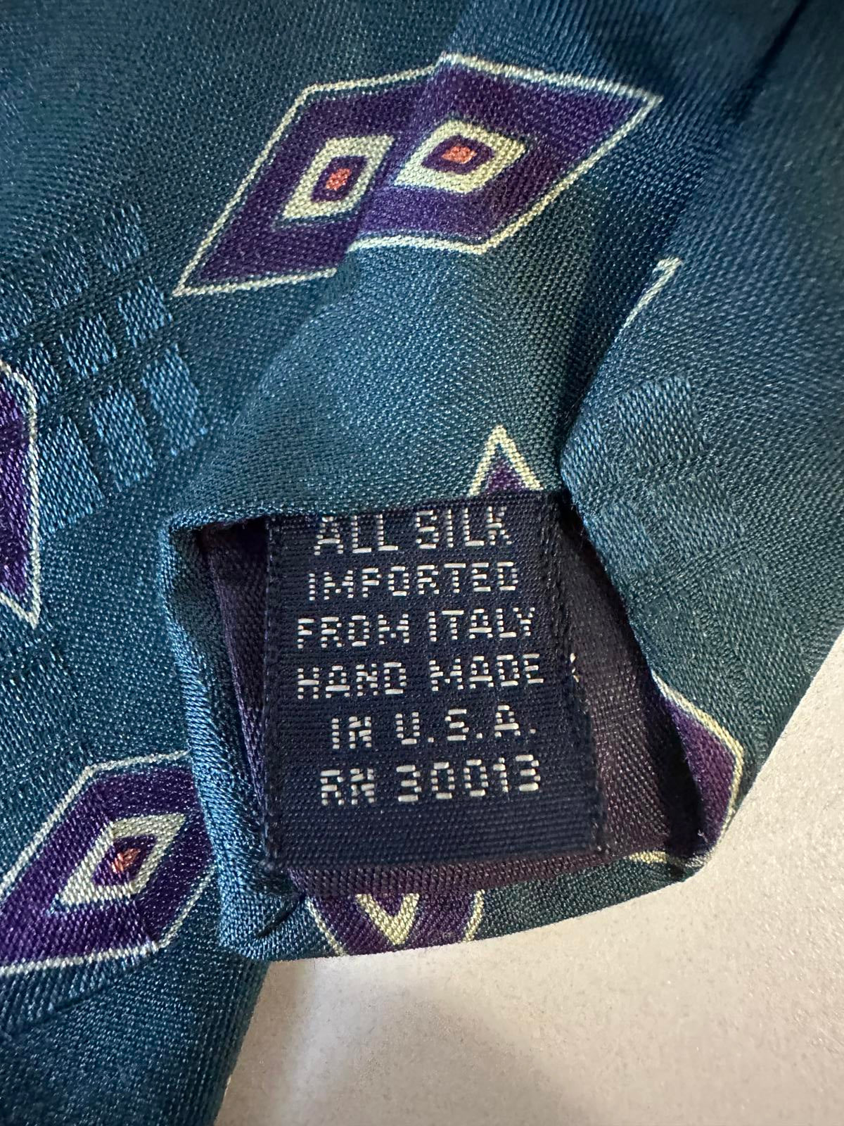 Vintage XMI for Nordstrom classic teal/purple geometric Italian silk necktie