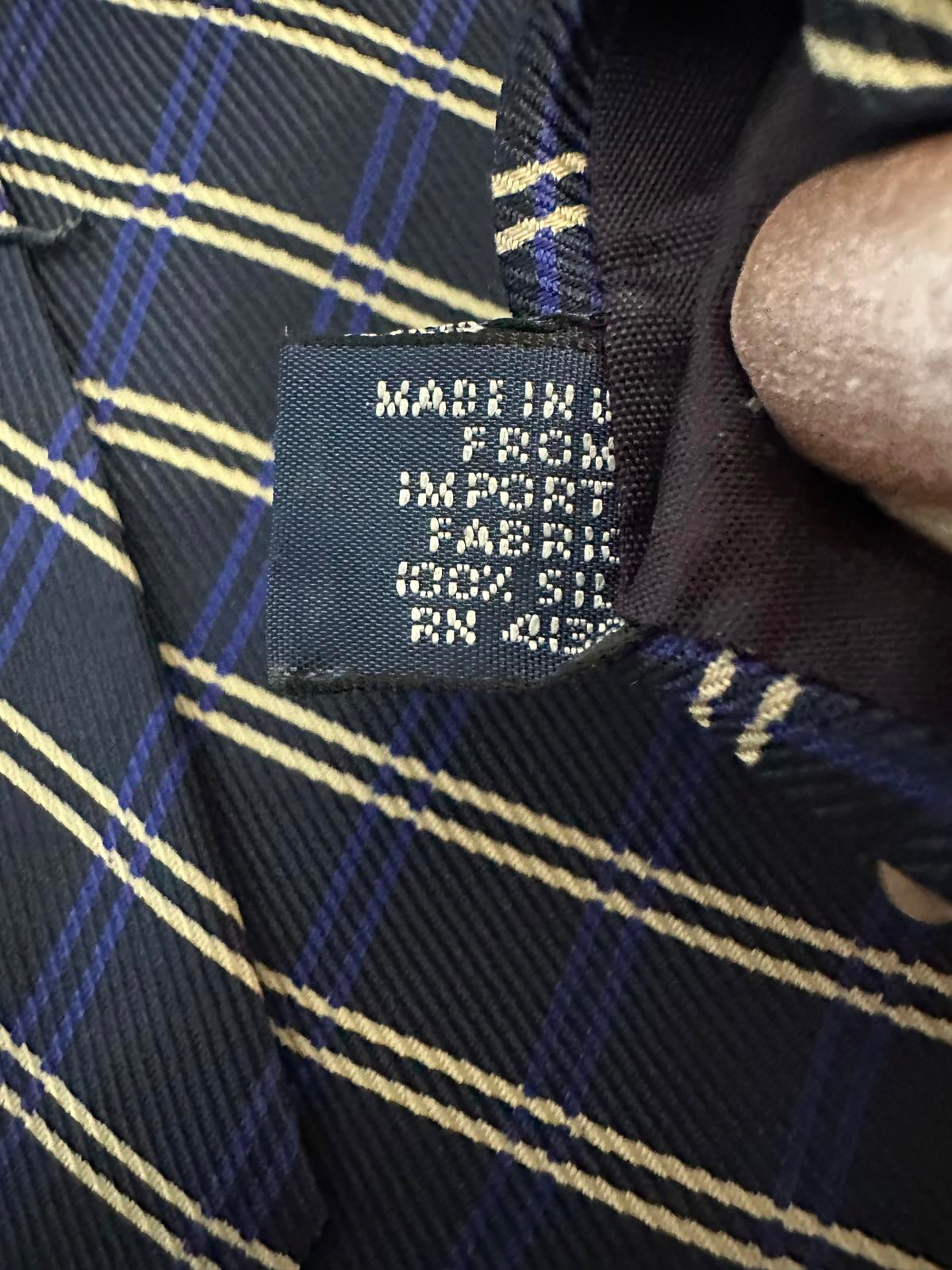 Vintage Polo by Ralph Lauren navy/royal blue/cream plaid/windowpane silk necktie