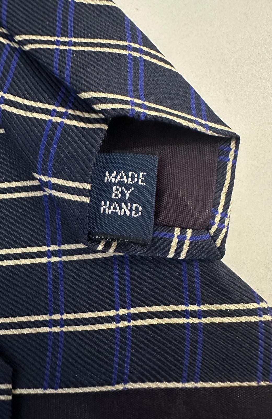 Vintage Polo by Ralph Lauren navy/royal blue/cream plaid/windowpane silk necktie