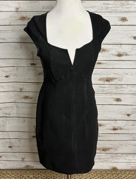 Free People black sheath dress Medium notch/split V neck bodycon minimalist LBD