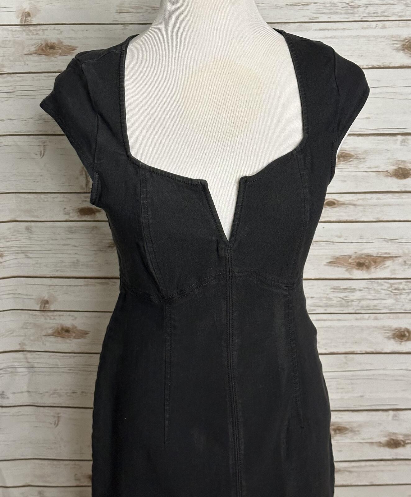 Free People black sheath dress Medium notch/split V neck bodycon minimalist LBD