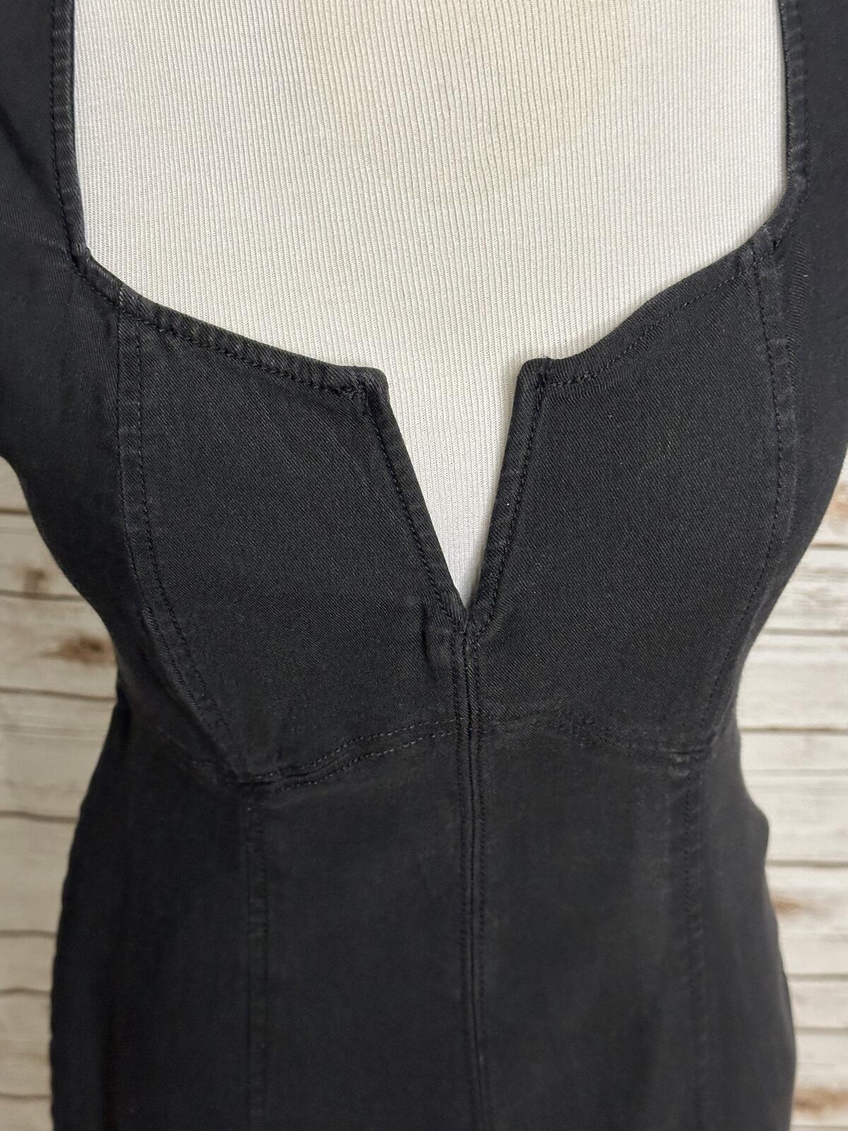Free People black sheath dress Medium notch/split V neck bodycon minimalist LBD
