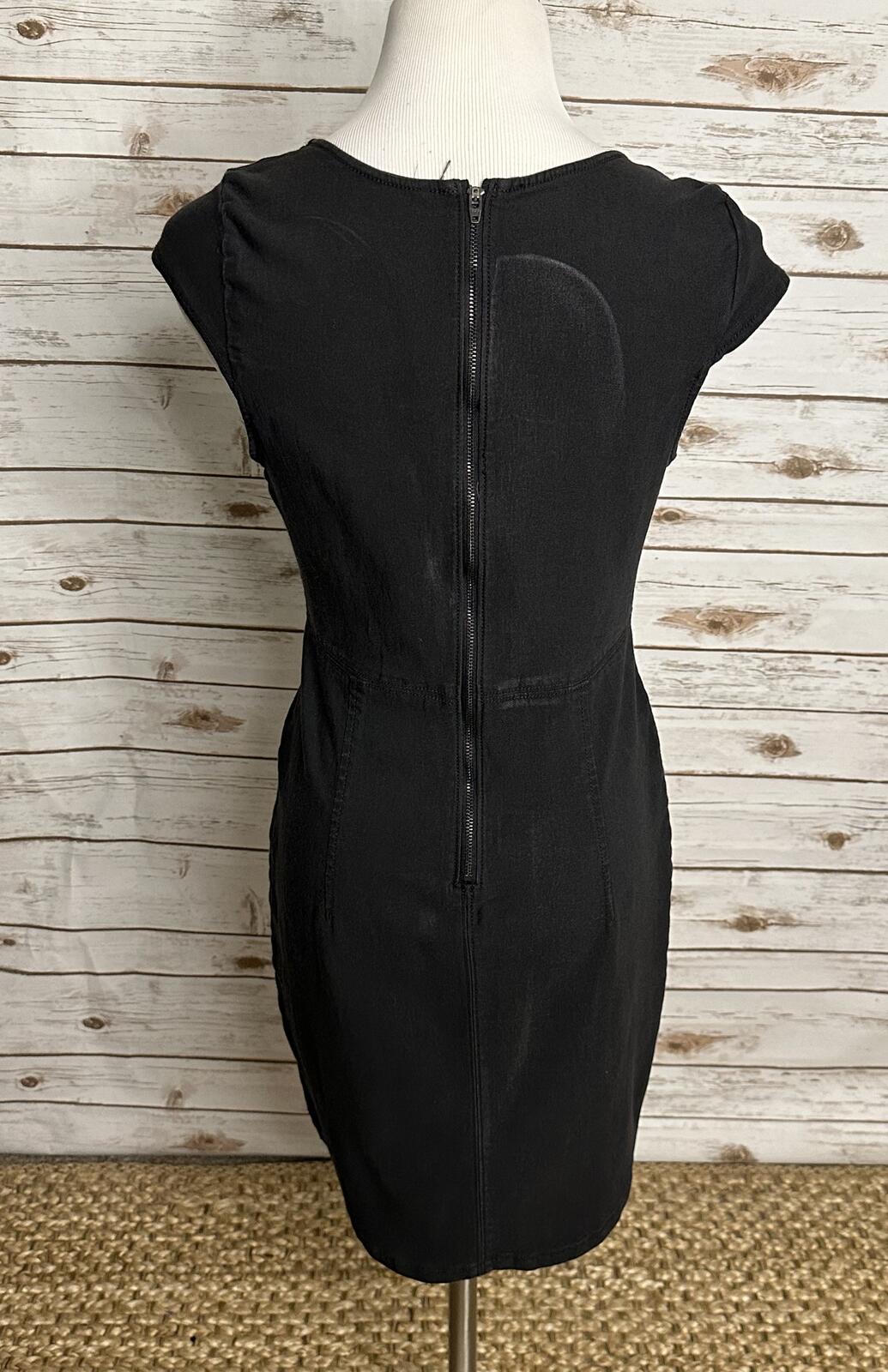 Free People black sheath dress Medium notch/split V neck bodycon minimalist LBD