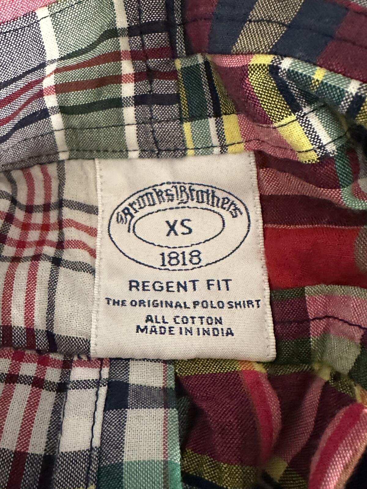 Brooks Brothers 1818 Regent Men's button-down shirt XS cotton madras patchwork