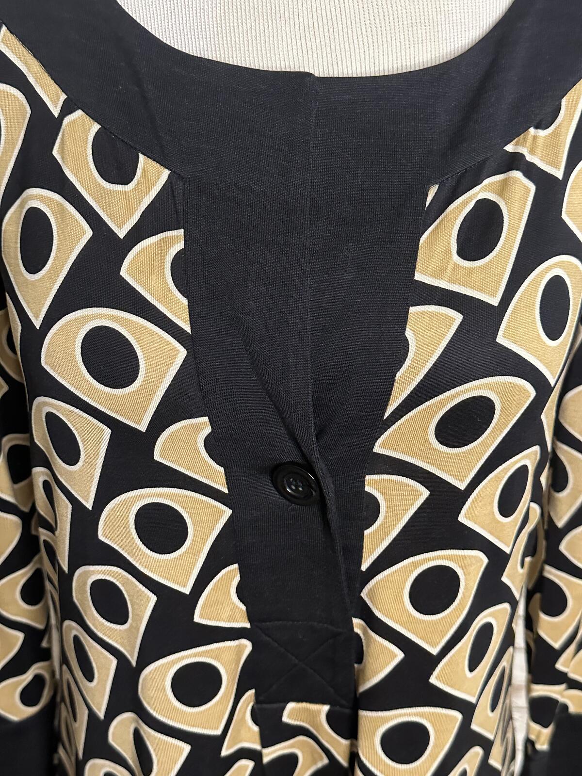 Diane von Furstenburg silk shift dress Size 10 black/gold geometric mod retro
