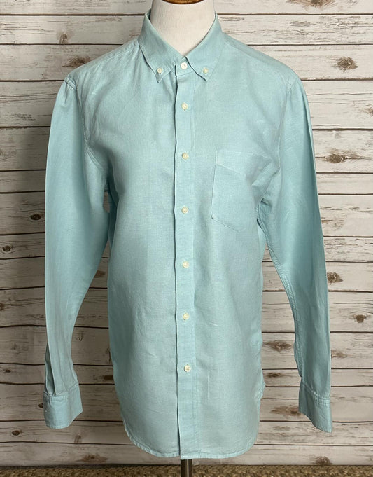Banana Republic Men's linen-blend button-down shirt Med blue classic coastal