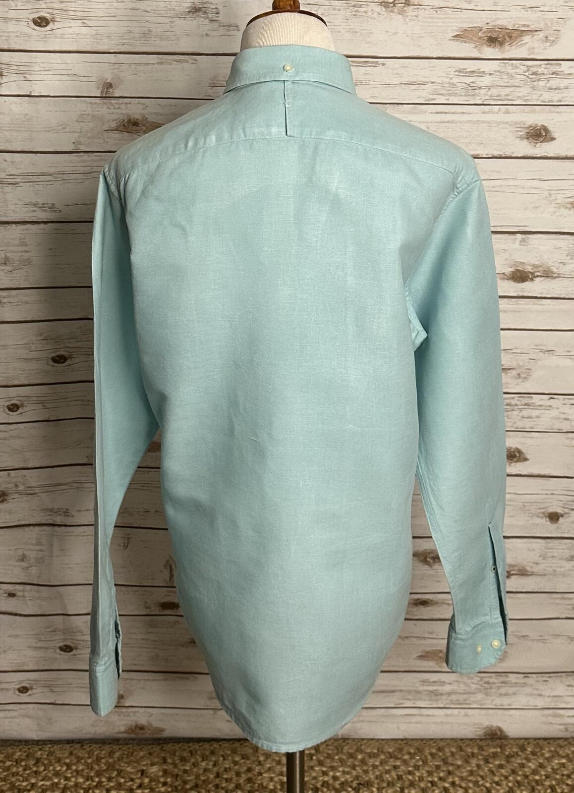 Banana Republic Men's linen-blend button-down shirt Med blue classic coastal