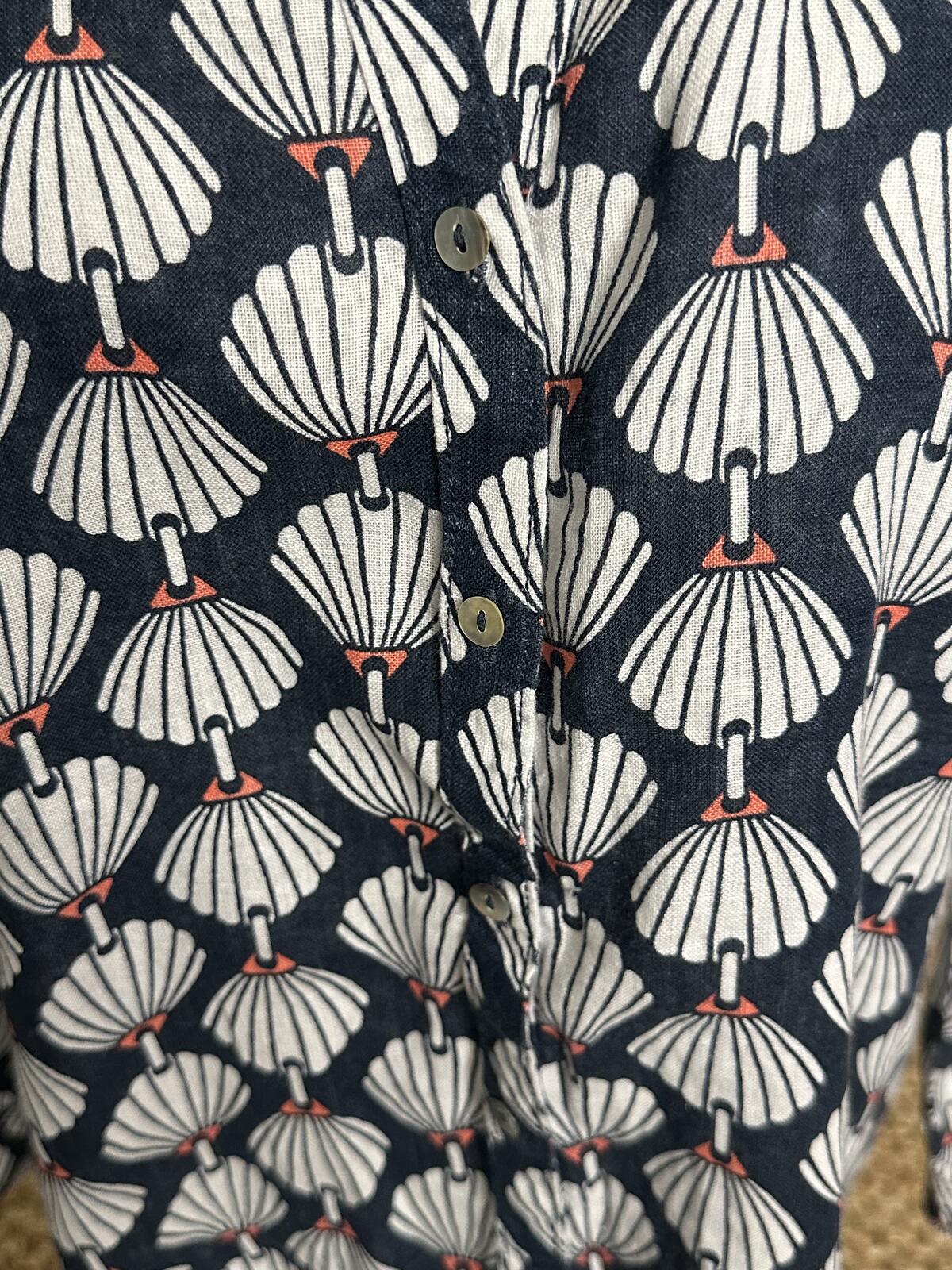 Martha Stewart navy/white/coral 100% linen long sleeve button-up shirt Size Med