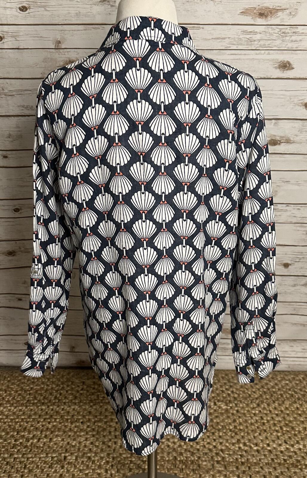 Martha Stewart navy/white/coral 100% linen long sleeve button-up shirt Size Med