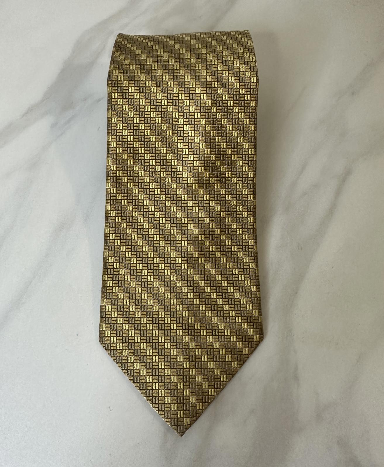 Brooks Brothers Makers classic old money light/dark gold geometric silk necktie