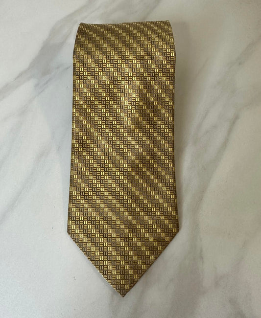Brooks Brothers Makers classic old money light/dark gold geometric silk necktie