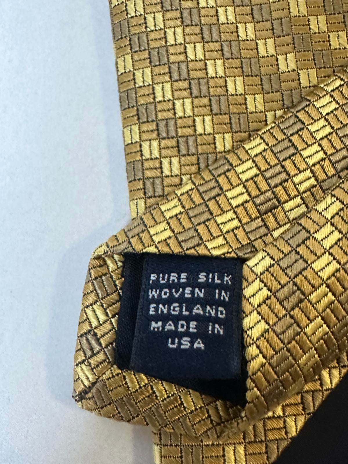 Brooks Brothers Makers classic old money light/dark gold geometric silk necktie