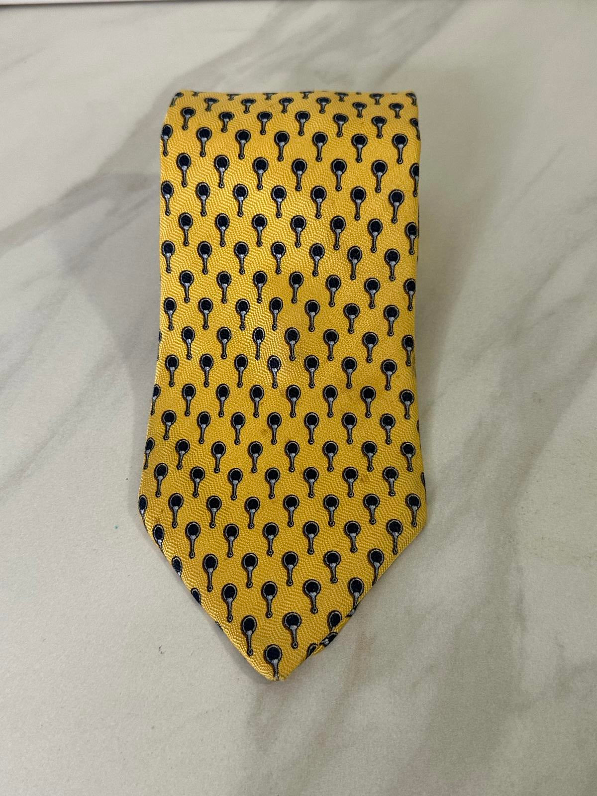 Brooks Brothers Makers classic preppy yellow/blue-grey silk neck tie